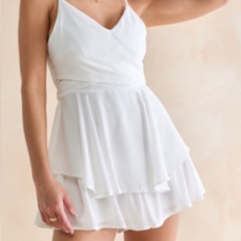 Francesca's Collections White Crossover Front Mini Romper Dress Graduation Dress